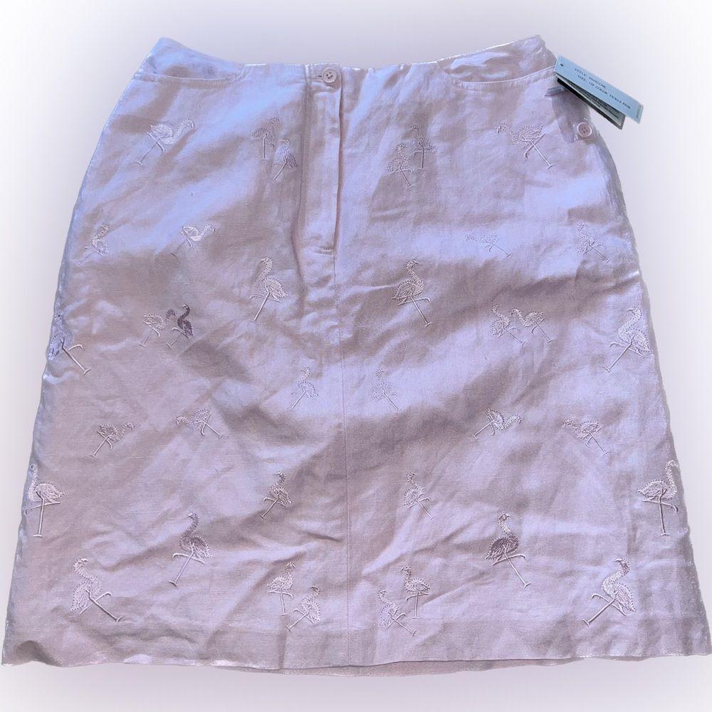 Larry Levine Embroidered Flamingos Linen Blend Pink Skirt Size 12P